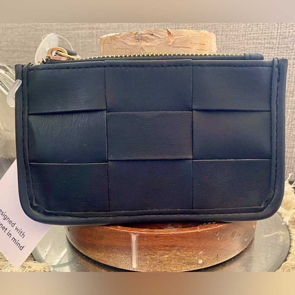Black Cross Stitched Coin Purse/ Credit Card Holder (wallet)